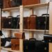 Leather Bags on Wooden Shelves
